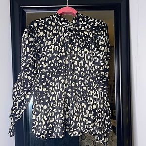 Black + cream leopard long sleeve blouse
